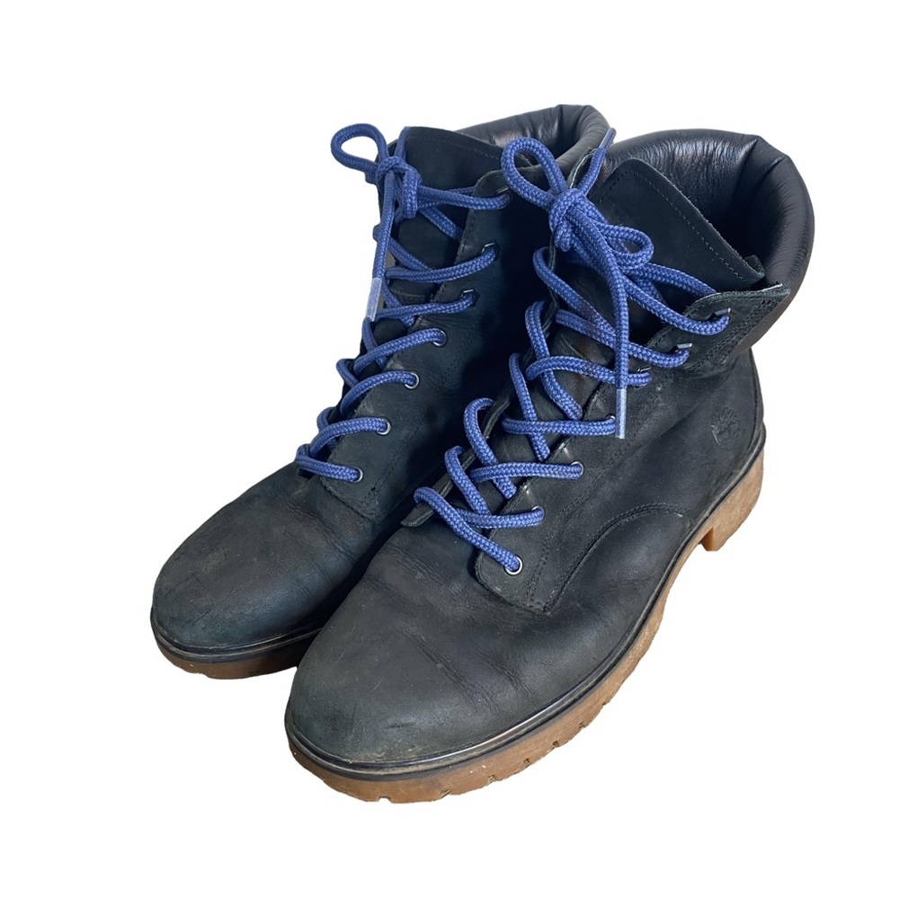Timberland Black Leather Lace-Up Boots with Blue Laces